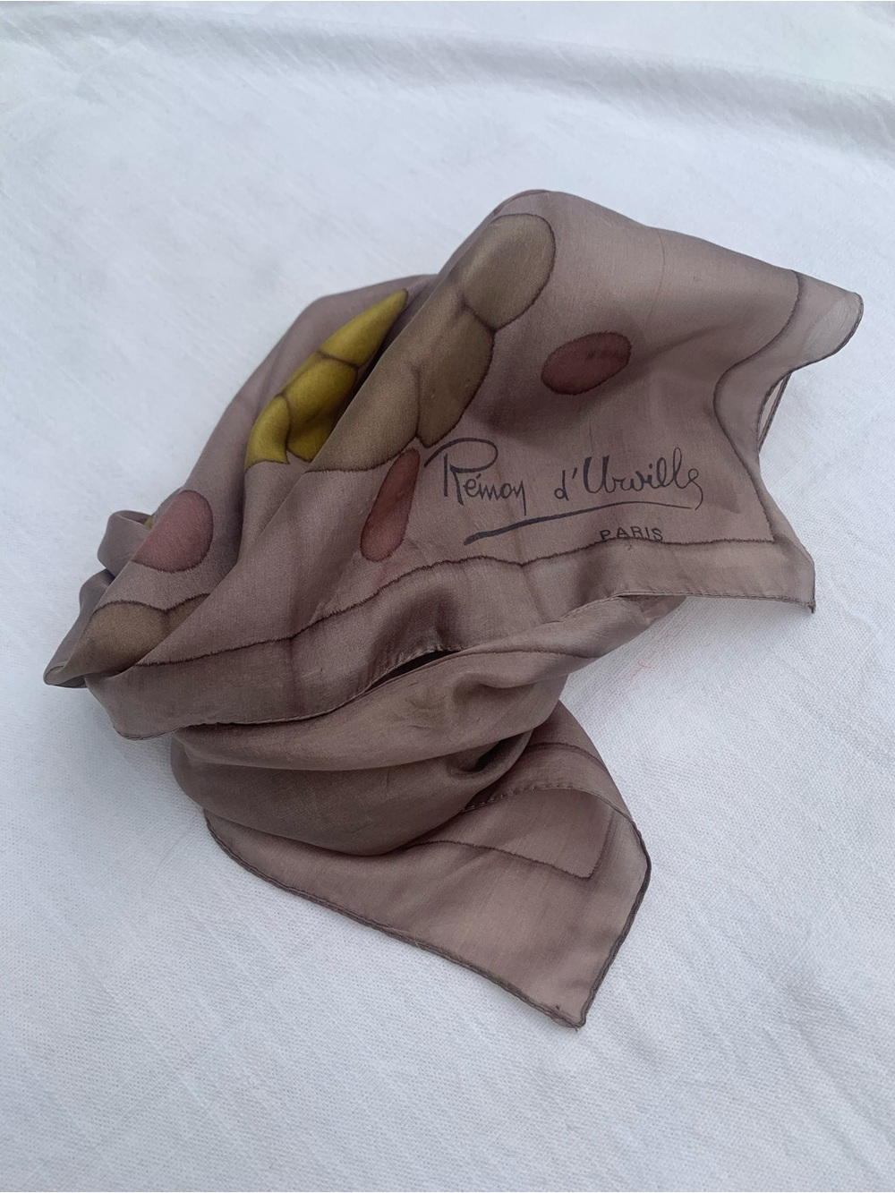 Vintage Holt Renfrew Remoy d'Urville Hand Painted Silk Scarf Made inFrance GREEN - Picture 3 of 8